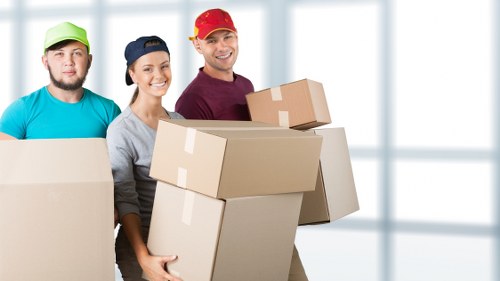 Packed boxes and furniture ready for home removals in Highbury
