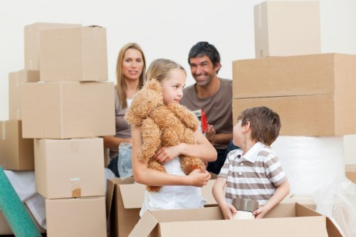 Boxes labelled for rooms during a Highbury packing service